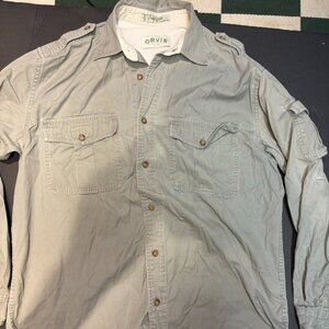 Orvis Men’s Cotton Canvas Overshirt/Button Down – Washed Green, Size M
